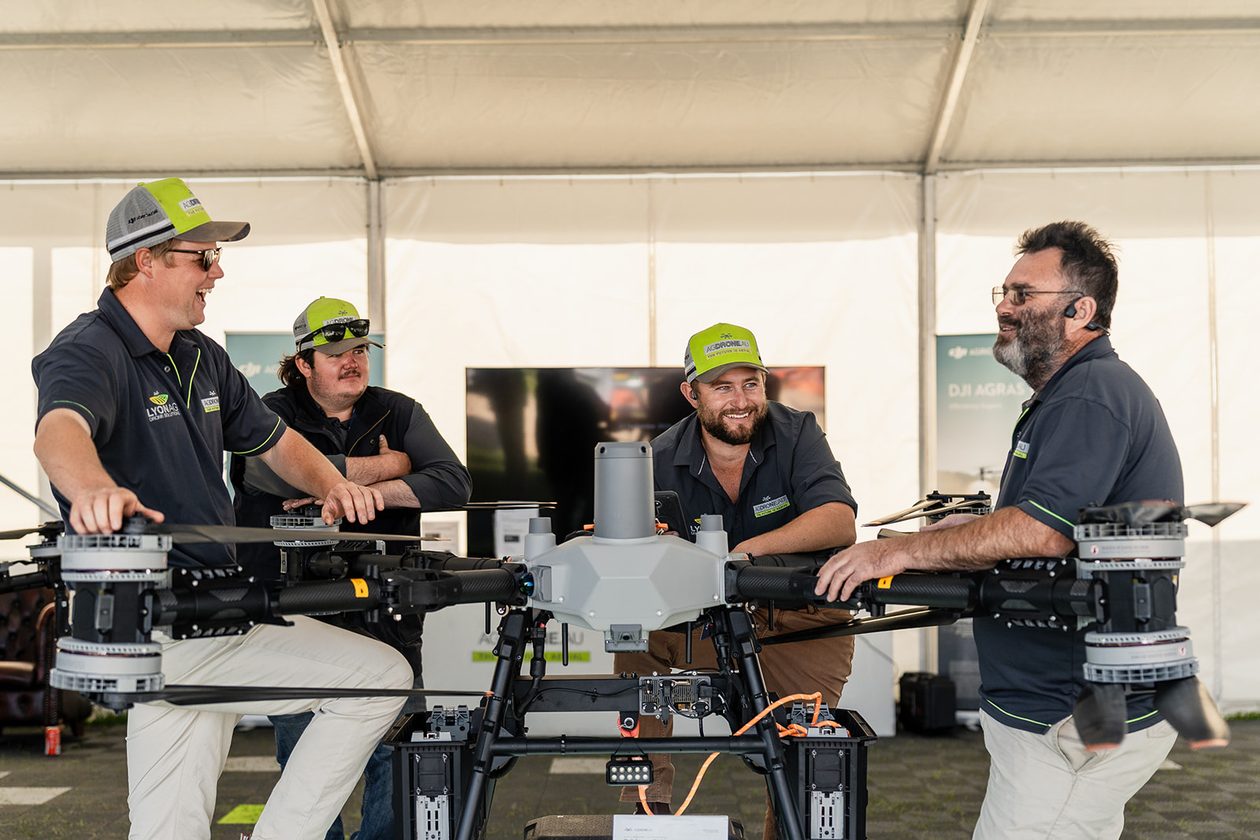 The AgDrone crew around an Agras